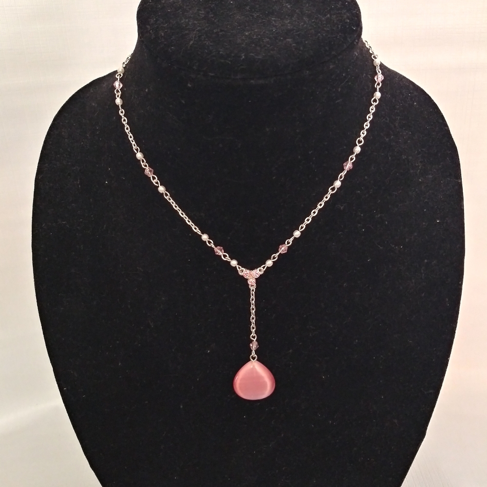 Princess length 9inche sliver tone pink Necklace